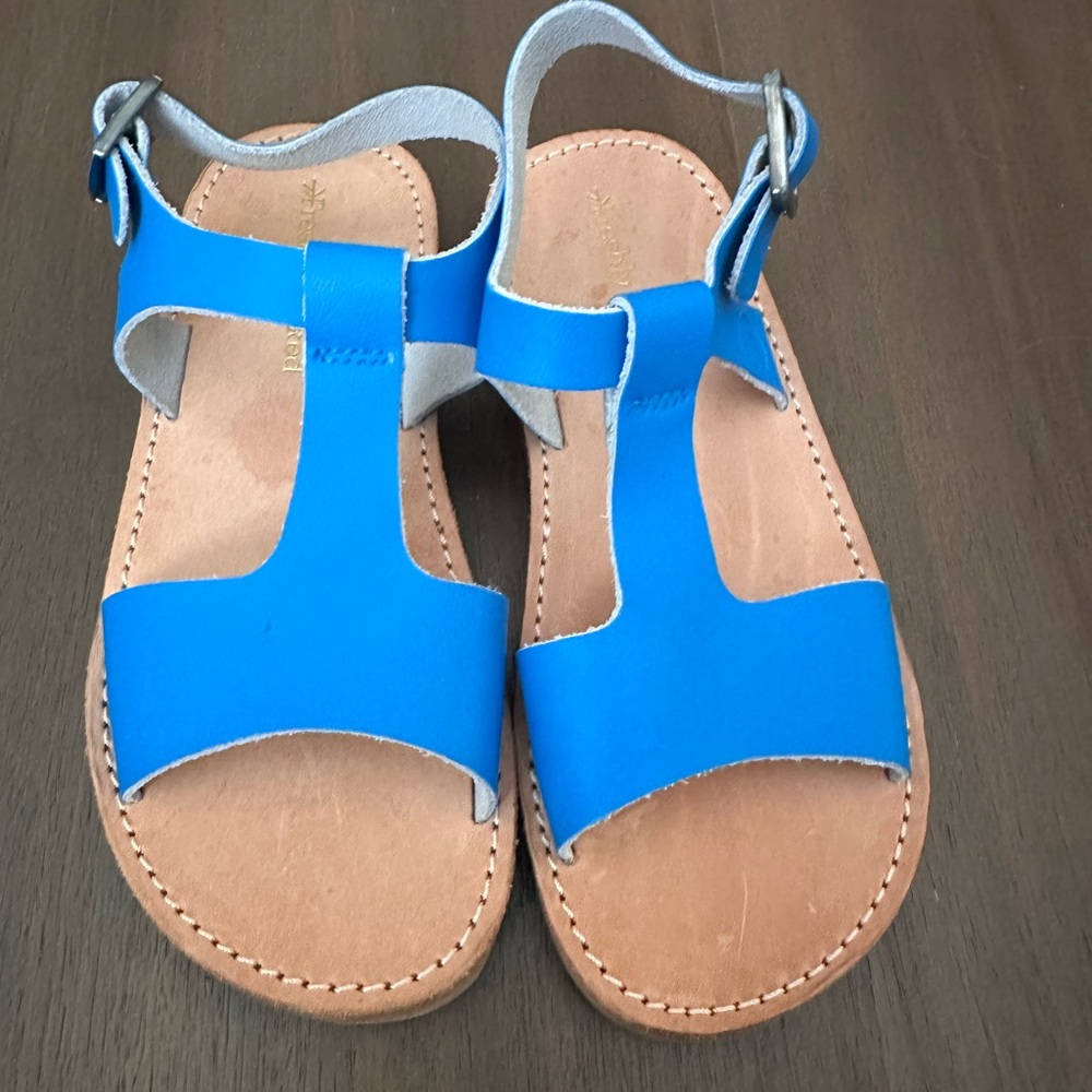Freshly Picked Blue and Tan Sandals Minimalist T-Strap
